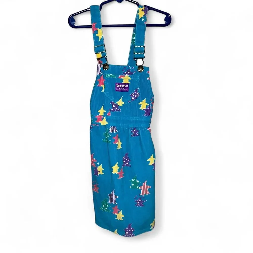 Vintage Oshkosh B'gosh Blue Overalls Dress Corduroy Clowns Size 6